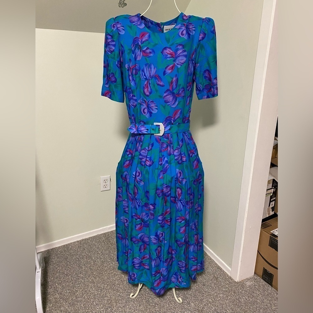 Caroline Wells Collection Vintage Floral Dress with Belt, size 14